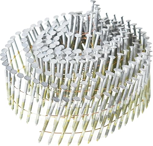 marddpair 1-3/4-Inch x .092-Inch Siding Nails 15-Degree Collated Wire Coil Full RoundHead Ring Shank Hot-Dipped Galvanized 3600 Count for Rough Nailing of Lathing and Sheathing Materials - Poueer