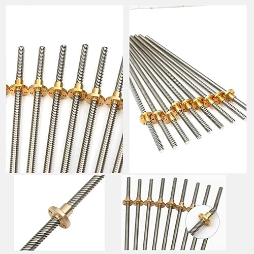 lead screw,linear motion lead screws, 3D Printer T8 Lead Screw, Lead 10mm 12mm 14mm Pitch 2mm Length 100mm to 800mm Stainless Steel Trapezoidal Rod with Brass Nut, 1pcs(Lead 14mm,600mm) - Poueer