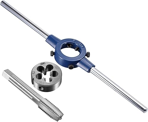 uxcell 5/8-11 UNC Tap and Die Set with 38mm Round Die Stock Handle Wrench, High Speed Steel Machine Thread Tap and Round Die Threading Tool - Poueer