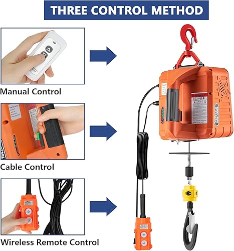 3 in 1 Electric Hoist Winch 1100lbs - Portable Electric Winch, 1500W 110V Power Winch Crane, 25ft Lifting Height w/Wireless and Wire Remote Control, Overload Protection for Lifting Towing - Poueer