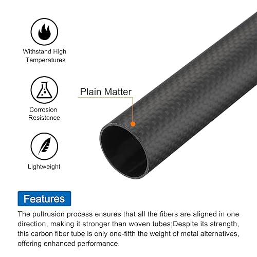 uxcell 4Pcs Carbon Fiber Tubes 25 x 27 x 500mm Matte Surface Rod 3K Roll Wrapped Carbon Round Tubing for RC Airplane Quadcopter Multicopter - Poueer
