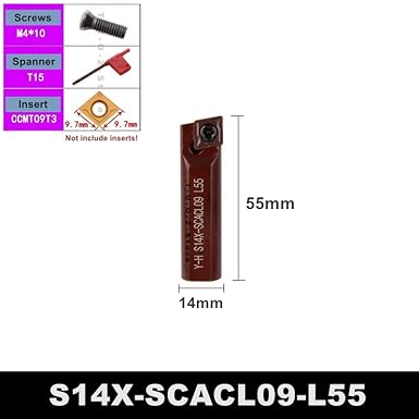1Pcs S14X S16X SCACR SCBCR SCMCN SCACL SCBCL 06 09 L35 L45 L55 L65 L75 L85 L95 12mm 14mm 16mm CNC Turning Tools Toolholder Bar(S14X-SCACR09-L65) - Poueer