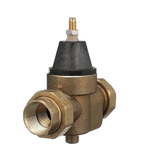 Watts LFN45B Series 3/4' Lead-Free Cast Copper Silicon Alloy Water Pressure Reducing Valve, Double Union Solder Inlet and Outlet, Elastomer Disc, Adjustable Pressure 25 to 75 psi, Maximum 400 psi - Poueer