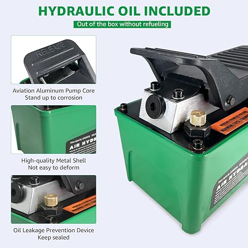 10,000 PSI Hydraulic Pump,Hydraulic Foot Pump(Single Acting),Air Actuated Treadle Foot Pump Green - Poueer