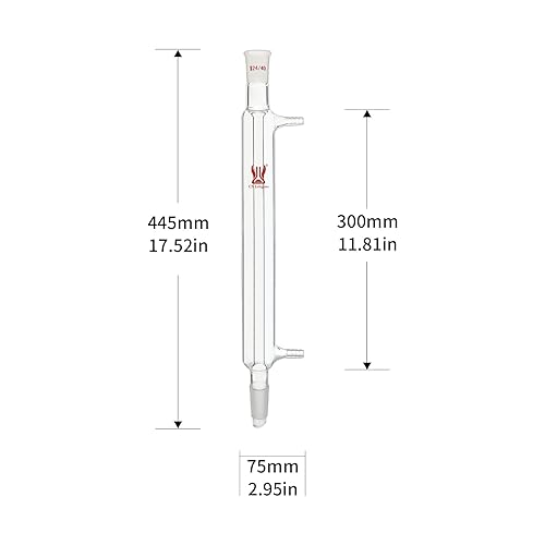 Liebig Condenser, Borosilicate Glass Liebig Condenser with 24/40 Joints, 400mm Jacket Length & 10mm Glass Hose Connection, Lab Glassware - Poueer