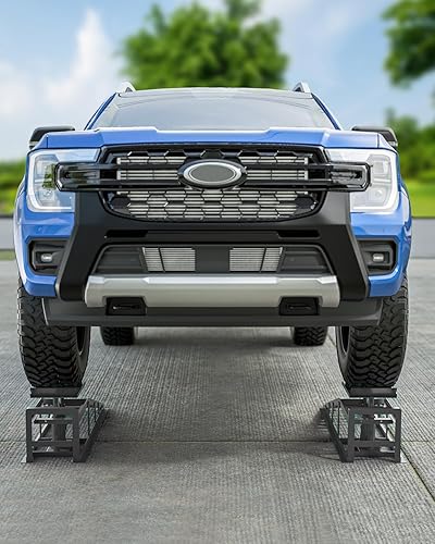 Hydraulic Car Ramps, 4-Position Adjustment, 5T 11000lbs Low Profile Car Lift Service Ramps Truck Trailer Garage,Height Hydraulic Vehicle Ramps, Lift Height 11.61-16.21 inches - Poueer