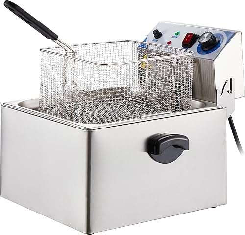 Garvee Commercial Deep Fryers, 11 L/10.45 Qts Detachable Extra Large with Temperature Control, Basket and Lid for Restaurants and Commercial Use(Stainless Steel, Sliver) - Poueer