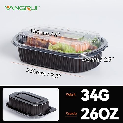 YANGRUI Take Out Containers, Shrink Wrap 45 Pack 26 oz Reusable Machine Washable Extra Thick BPA Free Meal Prep Container Microwave Freezer Safe Leak Proof To Go Boxes - Poueer