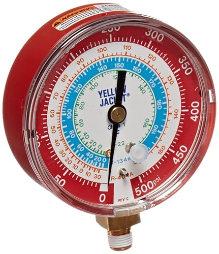 Yellow Jacket 49105 Gauge (Degrees F) Red Pressure, 0-500 psi, R-22/134A/404A, 3-1/8' - Poueer