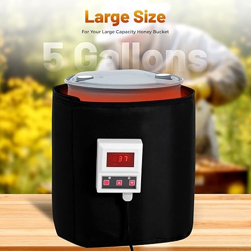 5 Gallon Insulated Pail Heater Honey Heating Blanket with Digital Display, 110V 400W Electric Honey Bucket Heater, 68-230℉ Bee Honey Warming Blanket for Honey Producers and Beekeepers - Poueer