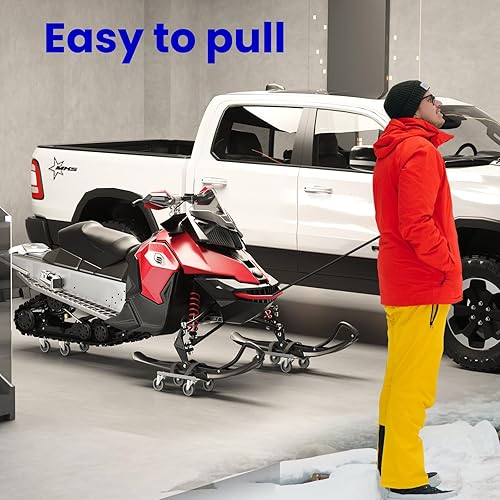 Snowmobile Dolly Sets Heavy Duty V-Slide with 3' PP/TPR Swivel Casters and Rubber Pad Protecting Skis 1500 lbs Capacity(Gray) - Poueer
