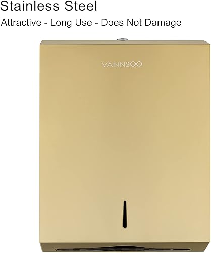 Paper Towel Dispenser, Commercial Stainless Steel Tri-fold/Multi-fold/C-Fold Paper Towel Holder Wall Mount Key (Gold) - Poueer