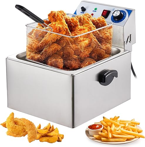 Garvee Commercial Deep Fryers, 11 L/10.45 Qts Detachable Extra Large with Temperature Control, Basket and Lid for Restaurants and Commercial Use(Stainless Steel, Sliver) - Poueer