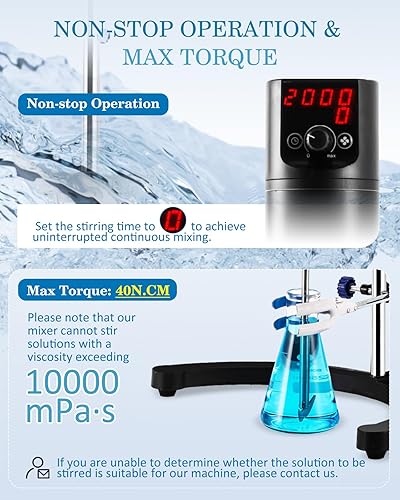 Electric Overhead Stirrer Max.40L LCD Digital Lab Mixer 10000mPa.s Time and Speed Adjustable Stirring Rod Included 100-2000RPM 120W - Poueer