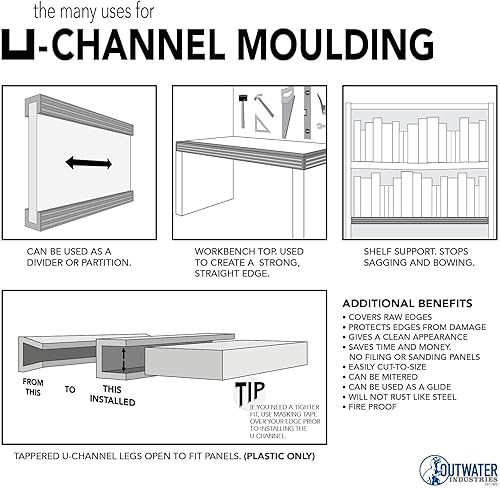 Outwater Plastics White 2'' Styrene Plastic U-Channel/C-Channel 36 Inch Lengths (Pack of 4) - Poueer