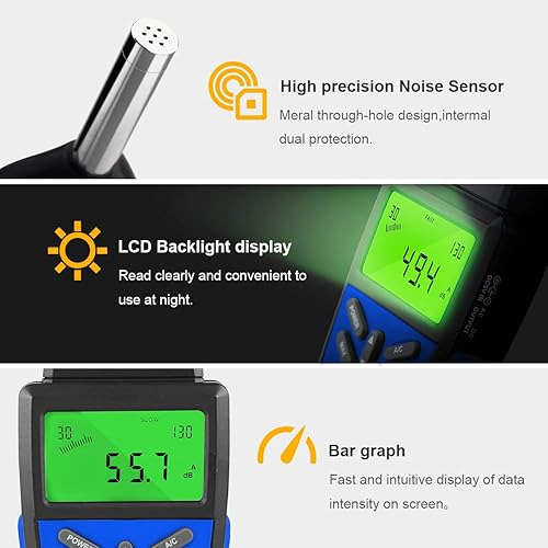 Precision Sound Level Meter, BTMETER Digital Decibel Tester for 30~130 dB Noise Volume Measurement with A/C Fast/Slow Weighting, Large Backlight Display BT-882A Decibel Reader - Poueer