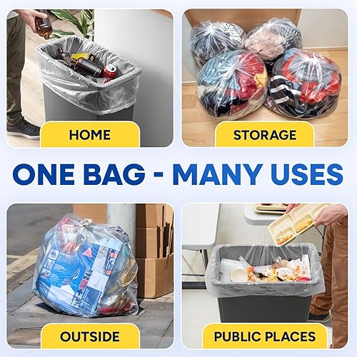 20-30 Gallon Trash Bags, Clear Trash Bags 30'W x 37'L, 8 Micron Clear Garbage Bags, 20-30 Gal High-Density Garbage Can Liners, Fits Square and Round Trash Cans, Pack of 500 - Poueer