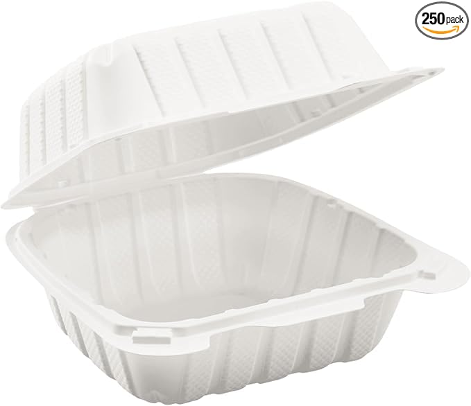 #pp225 6'x6'x3' Mineral Filled PP Hinge Container, 1 Compartment-White, Microwave Safe, Secure Lock Lock, Salad, Rice - Poueer
