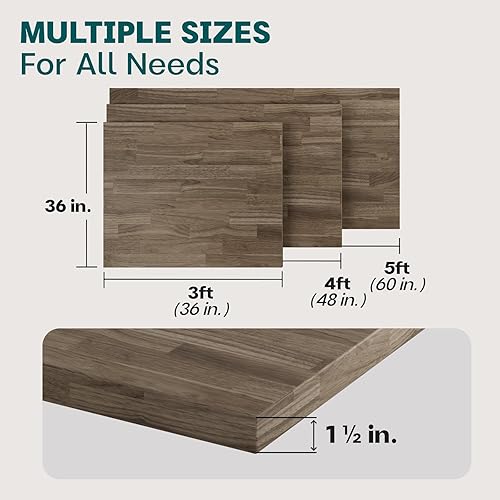 Bme Hevea Solid Wood Butcher Block Countertop in Walnut, Walnut Butcher Block Table Top with UV Finish for DIY Washer Dryer/Island/Kitchen Countertop, 4ft L x 36' W, 1.5in Thick - Poueer