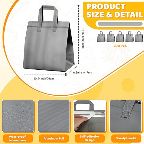 Hushee 200 Pcs Insulated Take out Bags Bulk Thermal Insulation Take Away Bags Disposable 10.24x11.02x6.69 Inch for Grocery Lunch Hot Cold Frozen Food Delivery Shipping Cooler(Black) - Poueer
