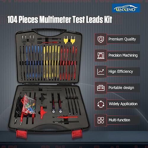 104PCS Automotive Circuit Test Leads Kit Electrical Breakout Leads Automotive Kit Multimeter Test Leads Kit with Alligator Clips,Banana Plug Test Lead,Oscilloscope Probe - Poueer