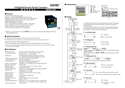 Digital Counter C1S-R-220 AC 100-240V Maximum Speed 5kcps. NPN and PNP inputs can be Switched. Input Signal: Input, Pause, Reset. Output: Relay - Poueer