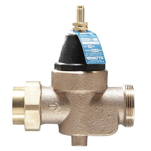 Watts LFN45B Series 3/4' Lead-Free Cast Copper Silicon Alloy Water Pressure Reducing Valve, Double Union Solder Inlet and Outlet, Elastomer Disc, Adjustable Pressure 25 to 75 psi, Maximum 400 psi - Poueer