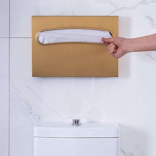Toilet Seat Cover Dispenser - Enhanced Anti-Fingerprint Coating, HighQuality Stainless Steel, Wall-Mounted for Commercial Bathrooms - Holds 250 Seat Covers - Gold - Poueer