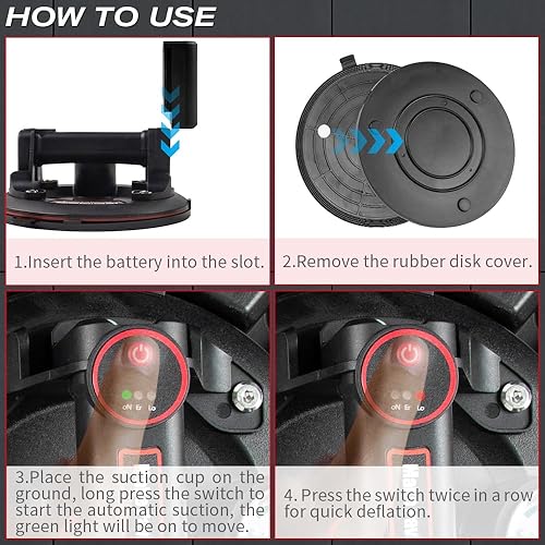 BAUSATZ Heavy Duty Suction Cups for Glass Tile - 4000mAh Lithium Battery Suction Cup Lifter (20cm, 2 Packs) - Poueer