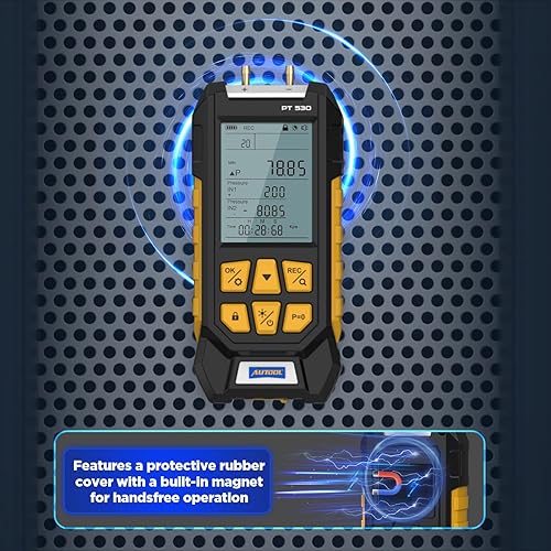 AUTOOL Manometer Gas Pressure Tester,Digital Manometer HVAC,11 Units Differential Dual Port Pressure Gauge -100 to 200Kpa,Data Zeroing with Backlight LCD Display - Poueer