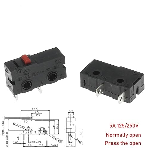 10pcs Micro Switch Copper Contact 5A 125/250V Mini Limit Switch No Nc 2/3Pin Roller Arc Rod(Left Foot with Rod) - Poueer
