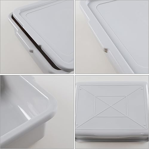 3-Pack 13 L Commercial Bus Tub Box, Plastic Restaurant Bus Tubs with Lids, Grey - Poueer