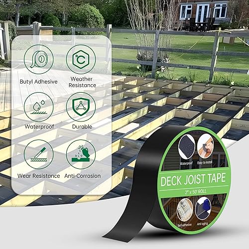 Joist Tape 2' x 50' - Butyl Joist Flashing Tape for Wood Decks & Roof - Weather-Resistant - 8 Rolls - Poueer