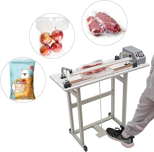 Foot Pedal Heat Sealing Machine 22.83' Plastic Bag Sealing Machine 850W 6 Time Gears Foot Pedal Impulse Sealer 0.6mm Width Foot-pedal Sealer for Industrial, Commercial Use - Poueer