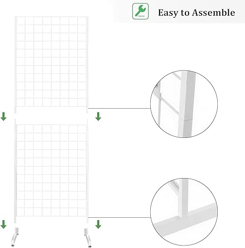 6' x 2' Grid Panel Tower with T Base and Footbeds, White Finish - Poueer