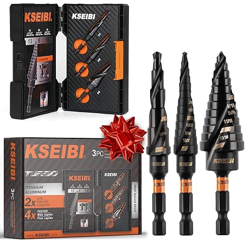 KSEIBI Unibit 3-Piece High-Speed Steel Step Drill Bit Set - for Stainless Steel, Aluminium, Wood - Poueer