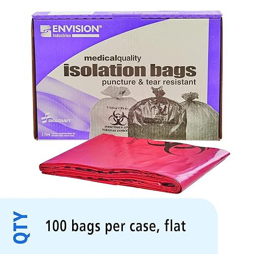 Stout by Envision Medical Waste Bags, 40-45 Gal, 45'x49', Red, 1.2 Mil, 100 ct. Extra Heavy, Made in America by People Who are Blind or Visually Impaired - Poueer