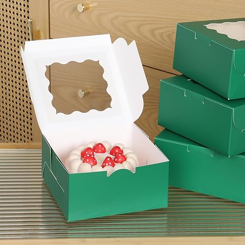 100 pcs 6x6x3 Inches Small Cake Box with Window, Bakery Pastry Cookie Boxes, Mini Pie for Pastry,Dessert,Strawberries,Chocolates, Cupcakes with paper stickers (Brown) - Poueer