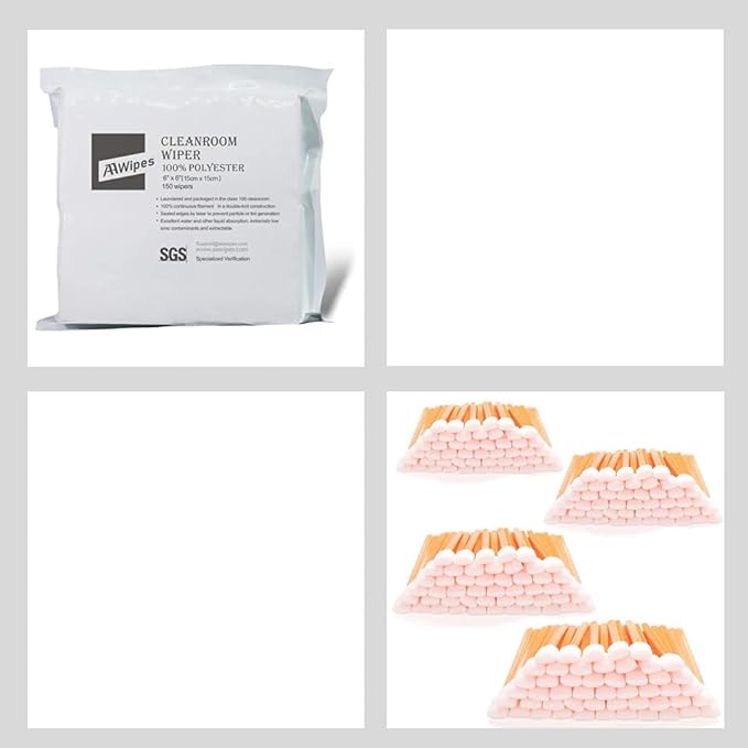 AAWipes Printer Cleaning Set - Cleanroom Cloth Wipes 6'x6' (Bag of 150 Pcs) & Double Knit 100% Polyester Wipers & Foam Cleaning Swab Sticks (200 pcs Large Rectangular Foam Tips, 5.25', Orange) - Poueer