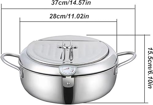 Deep Fryer Pot, 11 Inch 4.2L Stainless Steel Japanese Tempura Frying Pot with Lid, Temperature Control, Oil Drip Drainer Rack for Fried Chicken, Shrimp, French Chips - Poueer