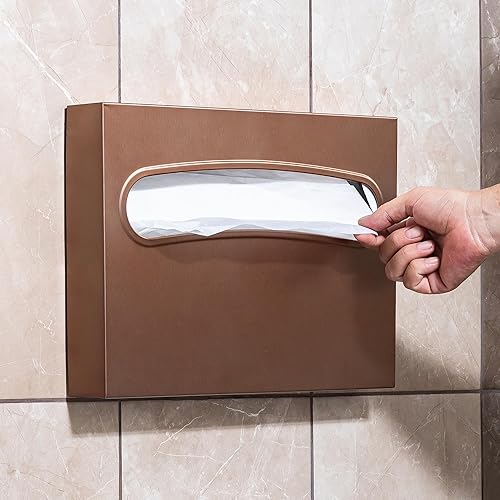 Toilet Seat Cover Dispenser - Enhanced Anti-Fingerprint Coating, HighQuality Stainless Steel, Wall-Mounted for Commercial Bathrooms - Holds 250 Seat Covers - Gold - Poueer