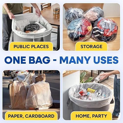 20-30 Gallon Trash Bags, Clear Trash Bags 30'W x 37'L, 8 Micron Clear Garbage Bags, 20-30 Gal High-Density Garbage Can Liners, Fits Square and Round Trash Cans, Pack of 500 - Poueer