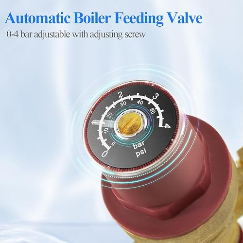 WiseWater Brass Automatic Boiler Fill Valve, Adjustable Pressure,Pressure Gauge Available,Inlet 3/4' Outlet 1/2',Brass adapter with 1 'M to 3/4 'F for Water System - Poueer