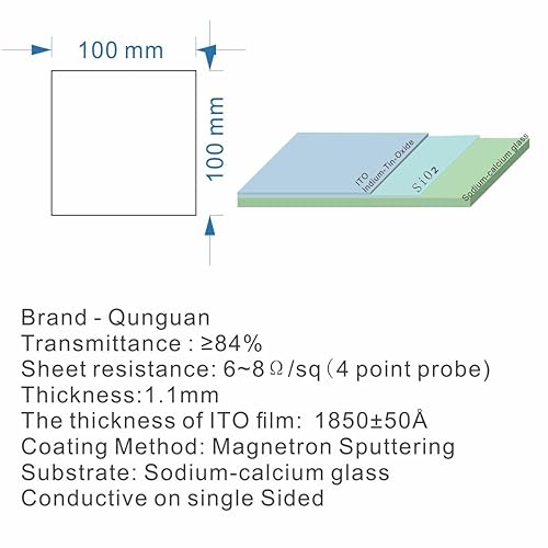 ITO (Indium tin Oxide)Coated Conductive Glass Slides 50×50mm Resistance 7 ohm/sq (8 Pcs) - Poueer