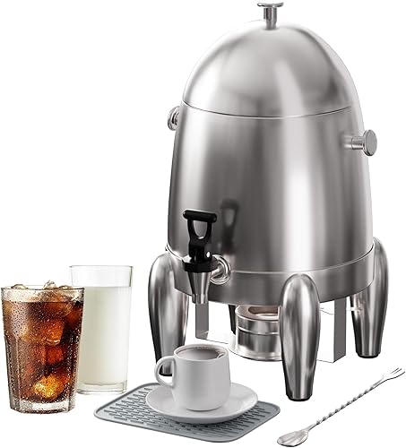 Commercial Beverage Dispenser with Stand, 3 Gallon Stainless Steel Cold and Hot Water Drink Dispenser, Heating Chafer Coffee Urn with Spigot for Coffer Tea Serving on Parties, Events, Catering - Poueer