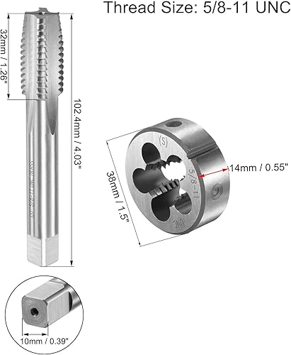 uxcell 5/8-11 UNC Tap and Die Set with 38mm Round Die Stock Handle Wrench, High Speed Steel Machine Thread Tap and Round Die Threading Tool - Poueer