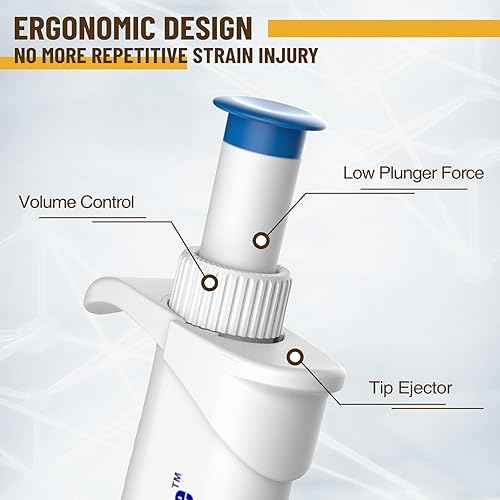 4E's USA Pipette with 200µL Tips 96 Pieces Racked, 10-100µL ISO Calibrated Adjustable Single Channel Pipettes - Poueer