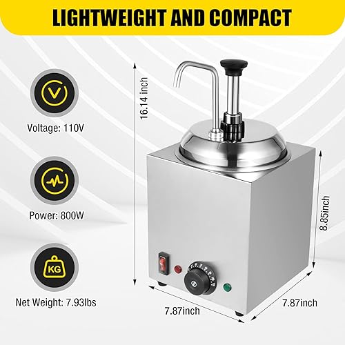 Stainless Steel Sauce Dispenser Pump Station, 3L Electric Sauce Heater Commercial Warmer for Syrup Salad Ketchup Dressing BBQ Seasoning Condiment - Poueer
