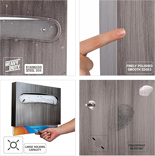 Toilet Seat Cover Dispenser - Enhanced Anti-Fingerprint Coating, HighQuality Stainless Steel, Wall-Mounted for Commercial Bathrooms - Holds 250 Seat Covers - Gold - Poueer