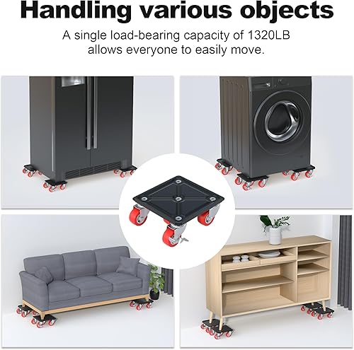 Fivepears Furniture Lift Mover Tool Set-3000 lb,5-Wheel Heavy-Duty Furniture Dolly with Handle,360°Swivel Casters Trolley-Ideal for Moving Heavy Machinery, Equipment, Pianos, Couches and Carpeted - Poueer
